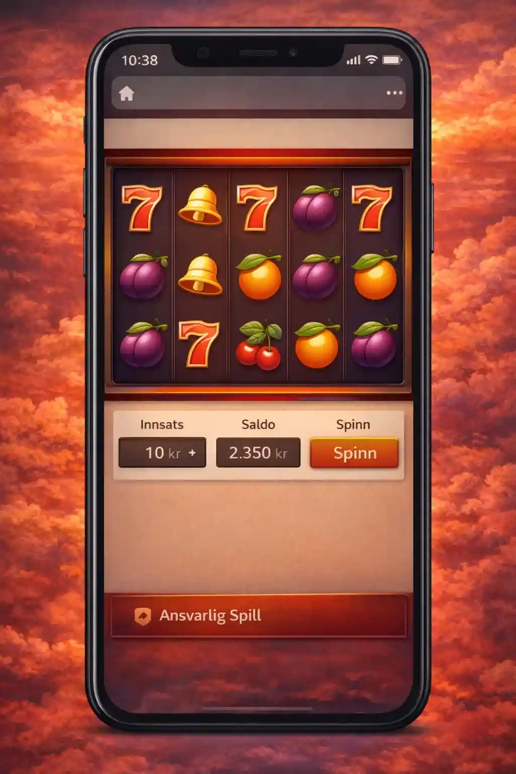 Spilleautomat på Mobil Klassisk spilleautomat med fruktsymboler vist på en vertikal mobilskjerm