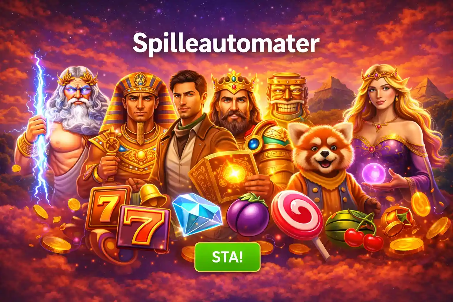 Populære Norske Spilleautomater Banner som viser kjente karakterer fra ulike spilleautomater på nett