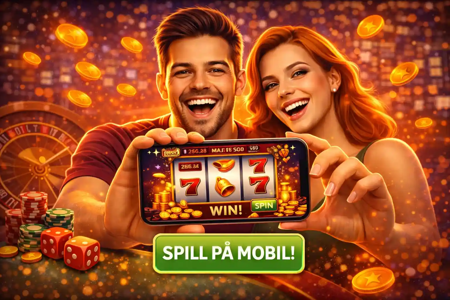 Glad mann som spiller spilleautomater direkte på mobiltelefonen