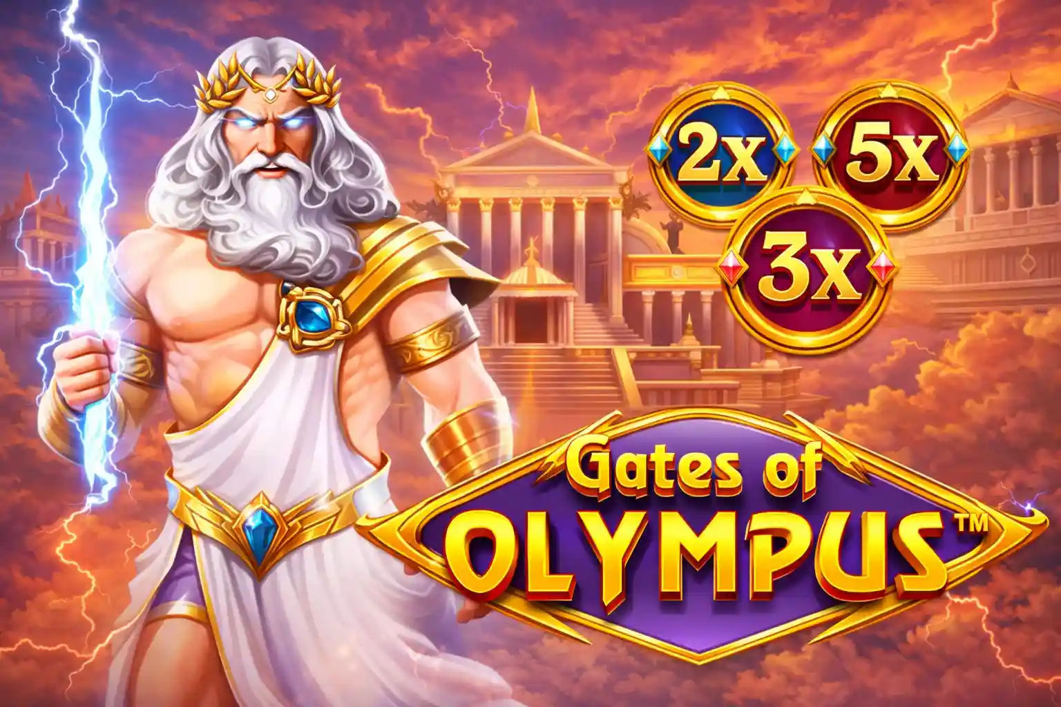 Den populære spilleautomaten Gates of Olympus med guden Zevs og multiplikatorer