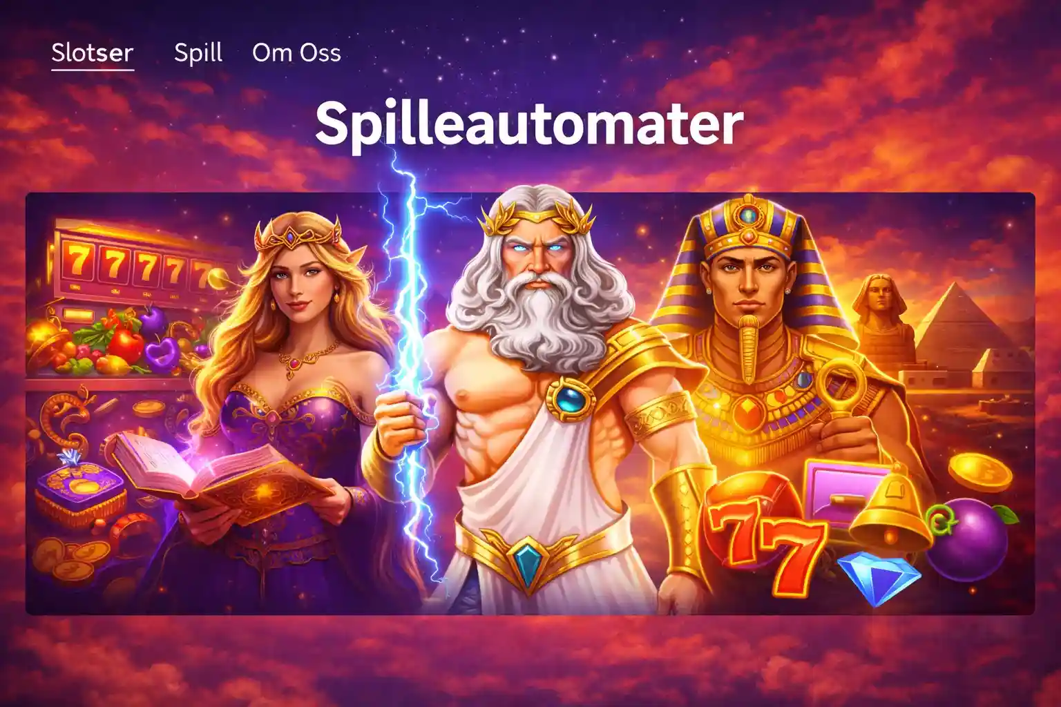 Menyvisning av populære spilleautomater med egyptiske og greske temaer