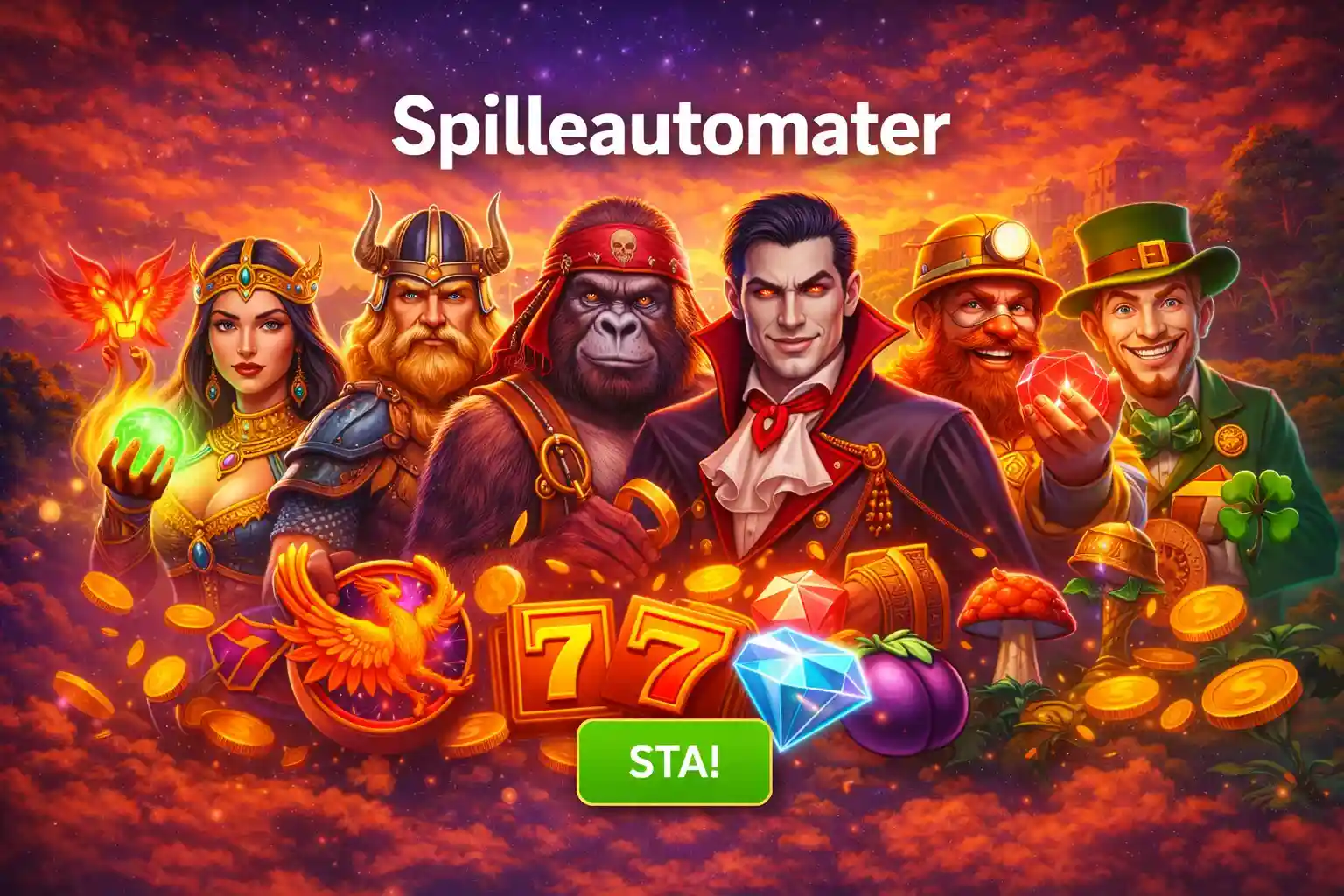 Utvalg av spilleautomater med temaer som vikinger vampyrer og gruvearbeidere