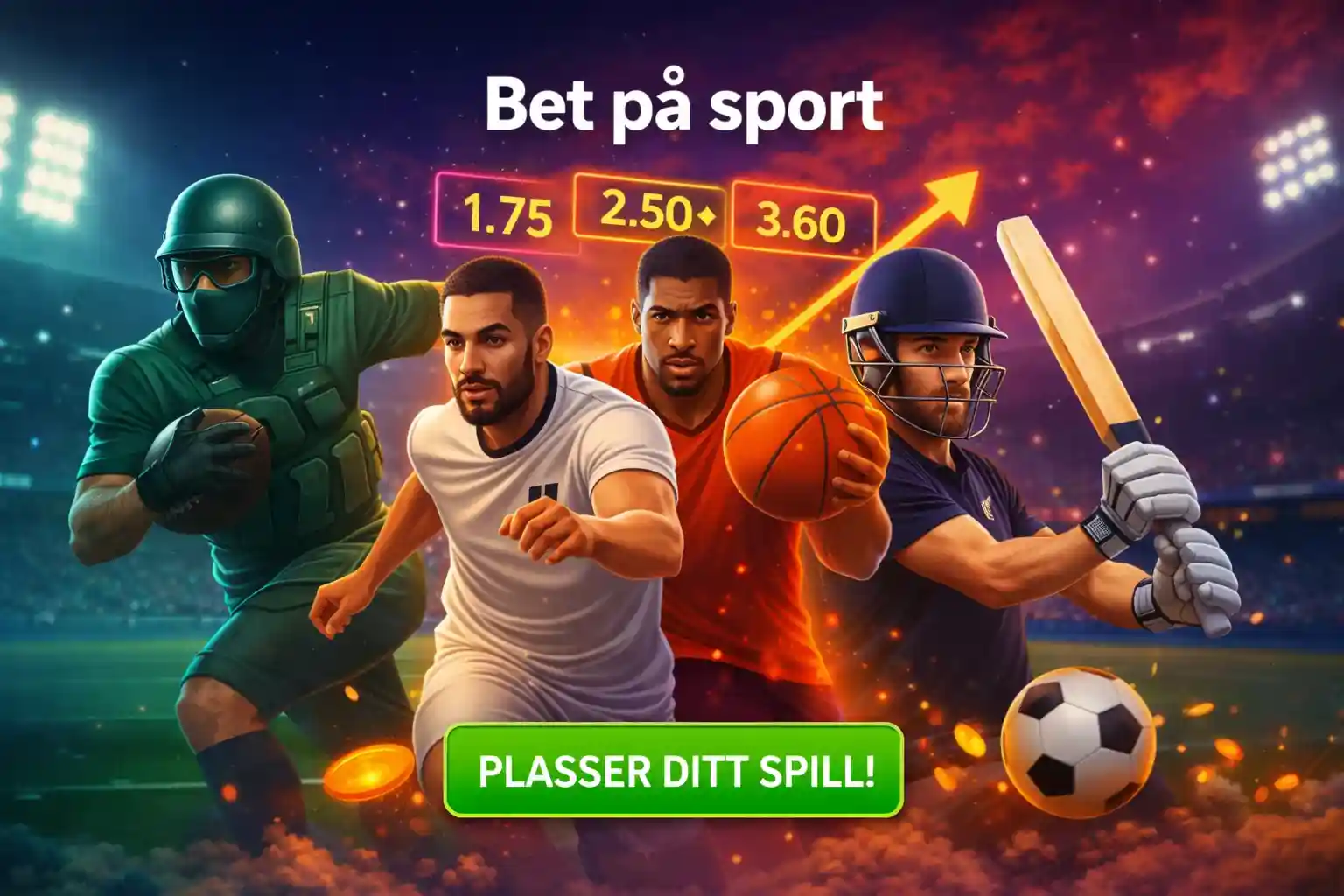 Actionfylt bilde av sportsutøvere og oddstall for betting på nett